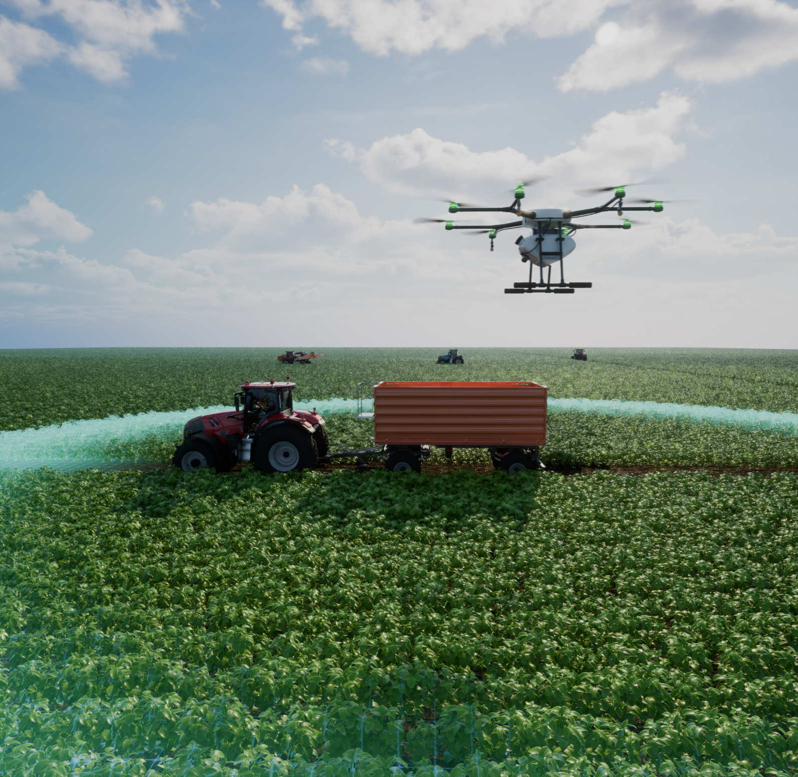 Drone flying over crops